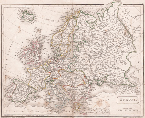 original antique map of Europe 1844